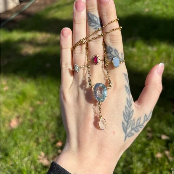 Blue mystic topaz and moonstone double dangle interchangeable necklace - Picture 5 of 5